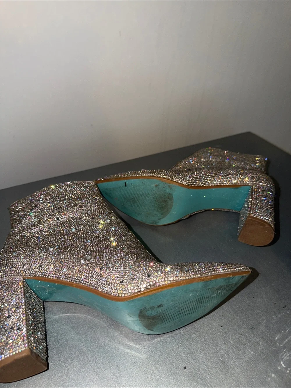 Betsey Johnson Silver Crystal Embellished Ankle Boots